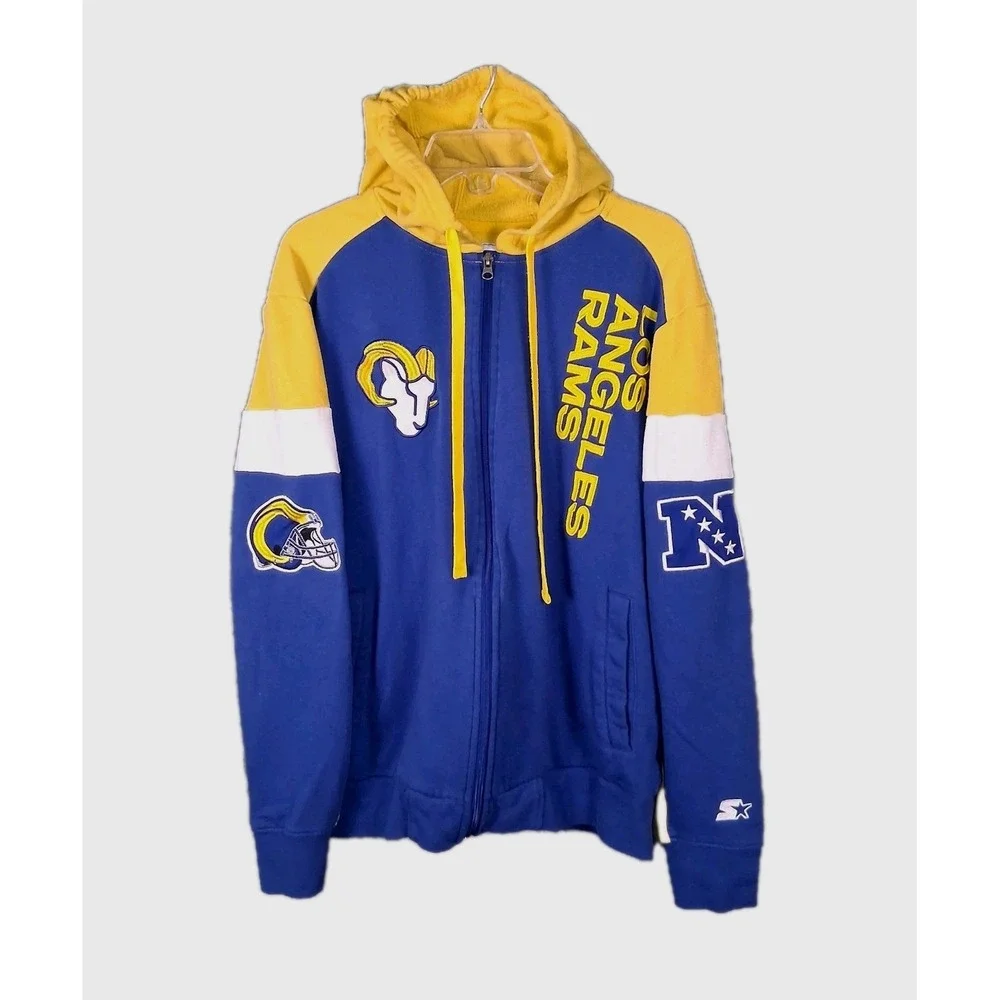 Starter Los Angeles Rams Zip Up Graphic Hoodie Men's Size XL Blue NFL Football